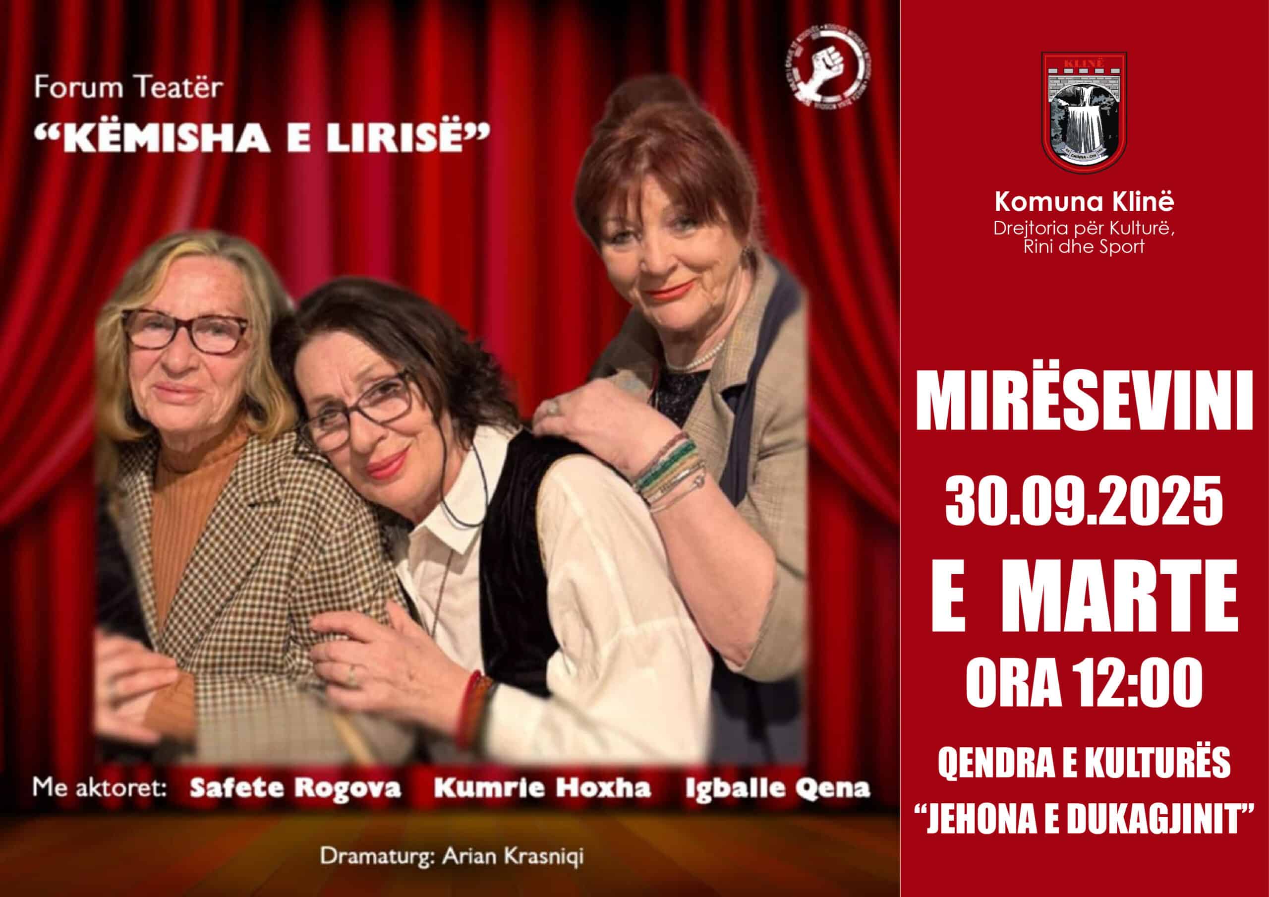 Komuna e Klinës fton artdashësit në shfaqjen teatrale “Këmisha e Lirisë”