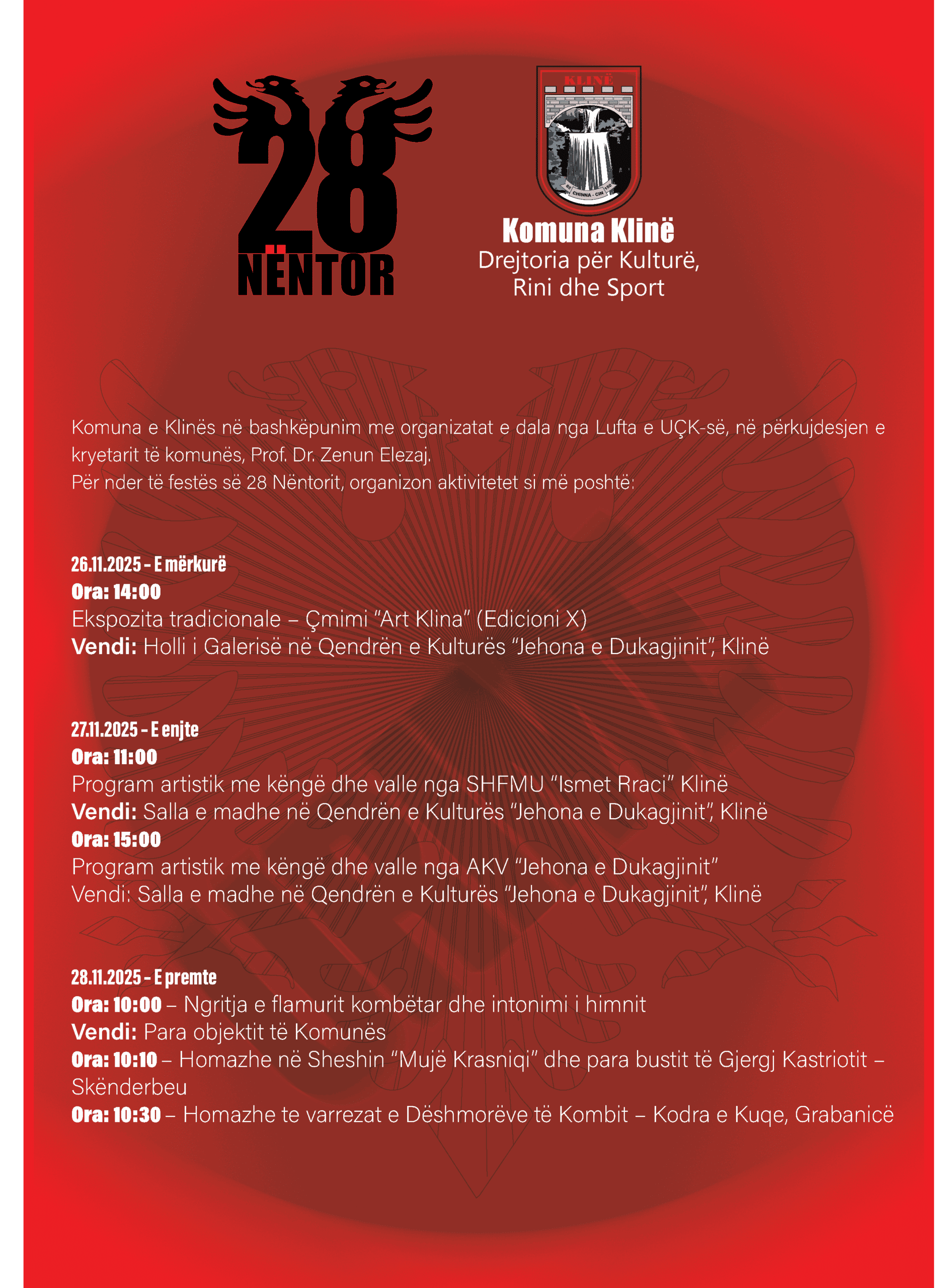 Agjenda e festës së 28 Nëntorit